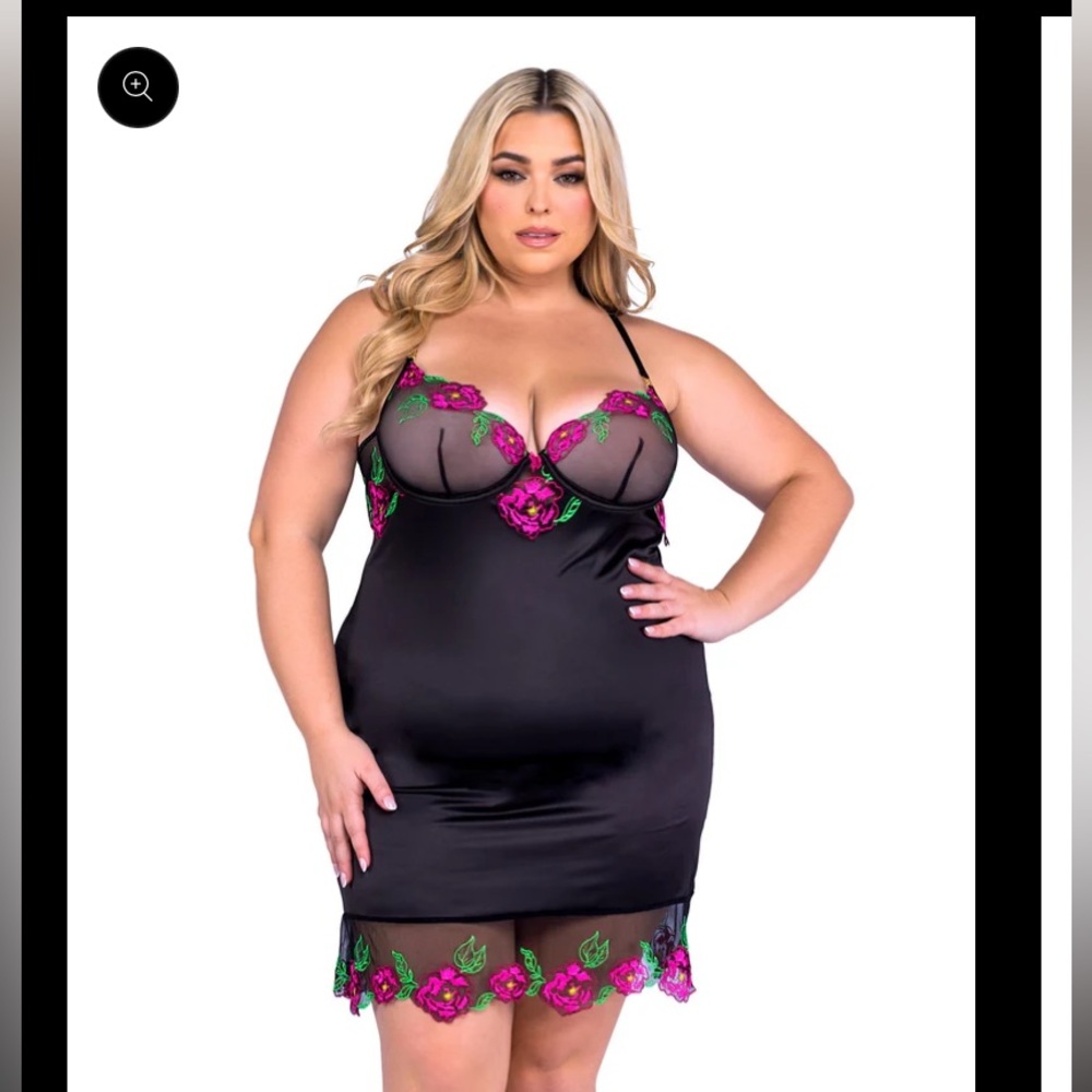 Roma Confidential Peony Paradise Chemise Babydoll Lingerie Plus Size 1X